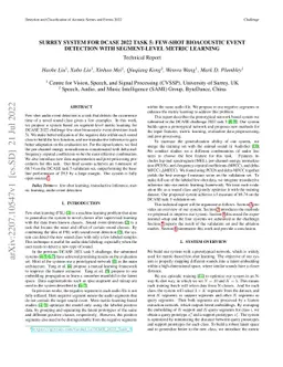 Surrey System for DCASE 2022 Task 5: Few-shot Bioacoustic Event
  Detection with Segment-level Metric Learning