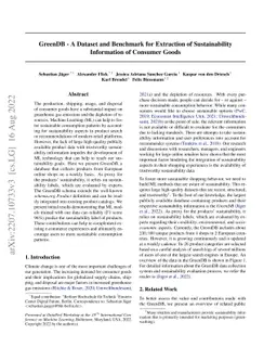 GreenDB -- A Dataset and Benchmark for Extraction of Sustainability
  Information of Consumer Goods