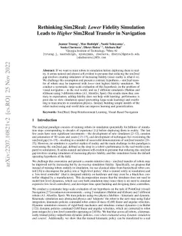 Rethinking Sim2Real: Lower Fidelity Simulation Leads to Higher Sim2Real
  Transfer in Navigation