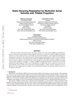 Static Hovering Realization for Multirotor Aerial Vehicles with Tiltable
  Propellers