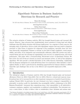 Algorithmic Fairness in Business Analytics: Directions for Research and
  Practice