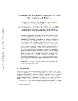 3D Interacting Hand Pose Estimation by Hand De-occlusion and Removal