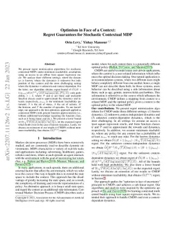 Optimism in Face of a Context: Regret Guarantees for Stochastic
  Contextual MDP