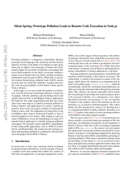 Silent Spring: Prototype Pollution Leads to Remote Code Execution in
  Node.js