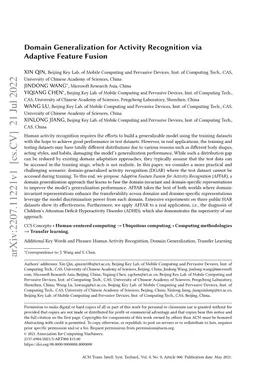 Domain Generalization for Activity Recognition via Adaptive Feature
  Fusion