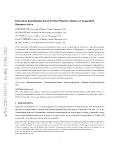 Defending Substitution-Based Profile Pollution Attacks on Sequential
  Recommenders