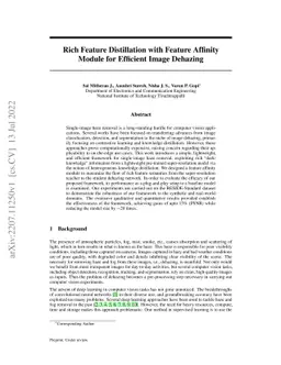 Rich Feature Distillation with Feature Affinity Module for Efficient
  Image Dehazing