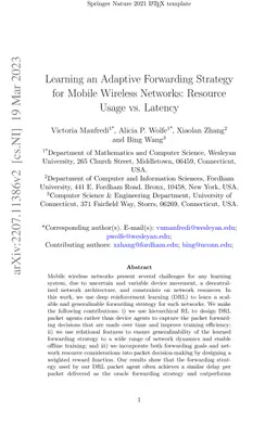 Learning an Adaptive Forwarding Strategy for Mobile Wireless Networks:
  Resource Usage vs. Latency