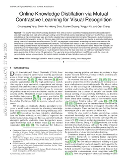 Online Knowledge Distillation via Mutual Contrastive Learning for Visual
  Recognition