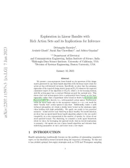 Exploration in Linear Bandits with Rich Action Sets and its Implications
  for Inference