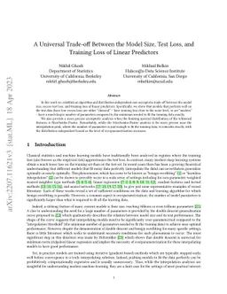 A Universal Trade-off Between the Model Size, Test Loss, and Training
  Loss of Linear Predictors