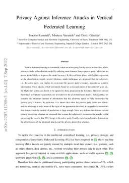 Privacy Against Inference Attacks in Vertical Federated Learning