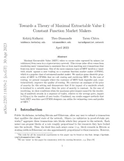 Towards a Theory of Maximal Extractable Value I: Constant Function
  Market Makers