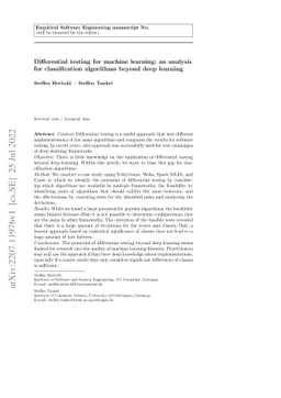 Differential testing for machine learning: an analysis for
  classification algorithms beyond deep learning