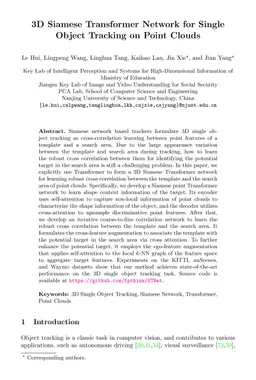 3D Siamese Transformer Network for Single Object Tracking on Point
  Clouds
