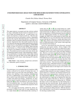 Unsupervised data selection for Speech Recognition with contrastive loss
  ratios