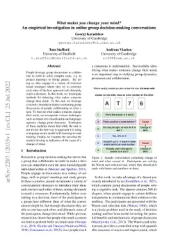 What makes you change your mind? An empirical investigation in online
  group decision-making conversations