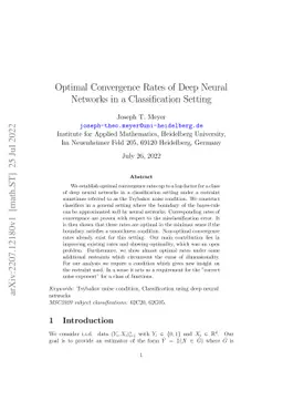 Optimal Convergence Rates of Deep Neural Networks in a Classification
  Setting