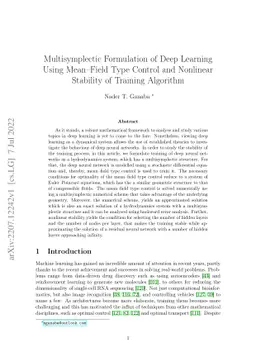 Multisymplectic Formulation of Deep Learning Using Mean--Field Type
  Control and Nonlinear Stability of Training Algorithm