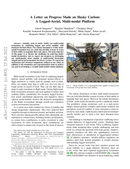 A Letter on Progress Made on Husky Carbon: A Legged-Aerial, Multi-modal
  Platform