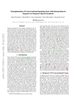 Transplantation of Conversational Speaking Style with Interjections in
  Sequence-to-Sequence Speech Synthesis