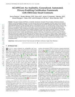 AGAPECert: An Auditable, Generalized, Automated, Privacy-Enabling
  Certification Framework with Oblivious Smart Contracts