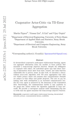 Cooperative Actor-Critic via TD Error Aggregation