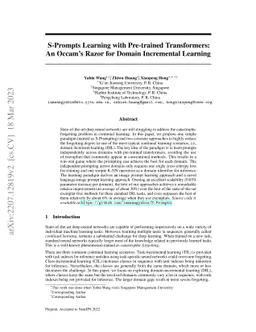 S-Prompts Learning with Pre-trained Transformers: An Occam's Razor for
  Domain Incremental Learning