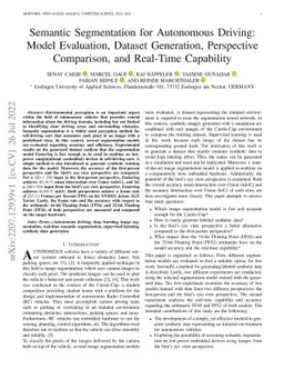 Semantic Segmentation for Autonomous Driving: Model Evaluation, Dataset
  Generation, Perspective Comparison, and Real-Time Capability