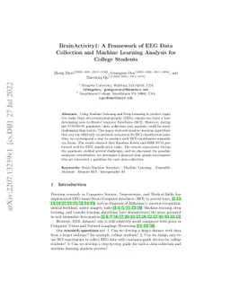 BrainActivity1: A Framework of EEG Data Collection and Machine Learning
  Analysis for College Students