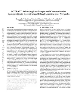 INTERACT: Achieving Low Sample and Communication Complexities in
  Decentralized Bilevel Learning over Networks
