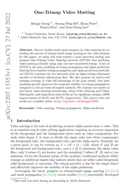 One-Trimap Video Matting