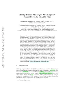 Hardly Perceptible Trojan Attack against Neural Networks with Bit Flips