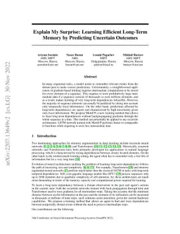 Explain My Surprise: Learning Efficient Long-Term Memory by Predicting
  Uncertain Outcomes