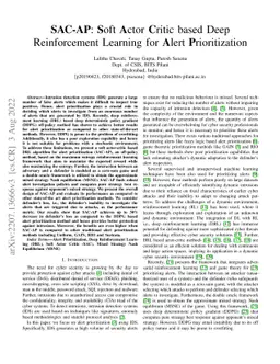 SAC-AP: Soft Actor Critic based Deep Reinforcement Learning for Alert
  Prioritization