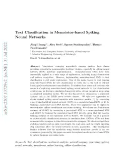 Text Classification in Memristor-based Spiking Neural Networks