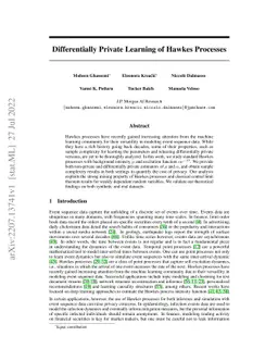 Differentially Private Learning of Hawkes Processes