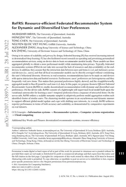 ReFRS: Resource-efficient Federated Recommender System for Dynamic and
  Diversified User Preferences