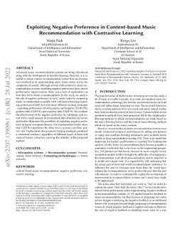 Exploiting Negative Preference in Content-based Music Recommendation
  with Contrastive Learning