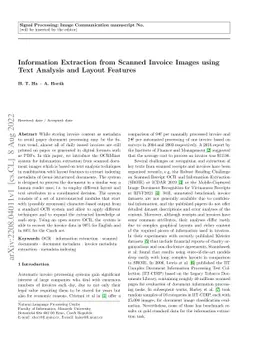 Information Extraction from Scanned Invoice Images using Text Analysis
  and Layout Features