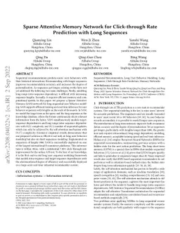 Sparse Attentive Memory Network for Click-through Rate Prediction with
  Long Sequences