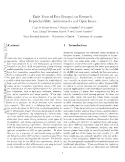 Eight Years of Face Recognition Research: Reproducibility, Achievements
  and Open Issues
