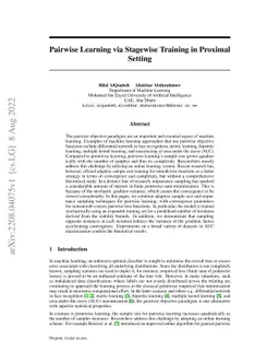 Pairwise Learning via Stagewise Training in Proximal Setting