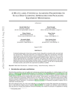 A Multi-label Continual Learning Framework to Scale Deep Learning
  Approaches for Packaging Equipment Monitoring