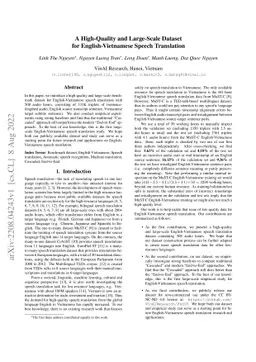 A High-Quality and Large-Scale Dataset for English-Vietnamese Speech
  Translation