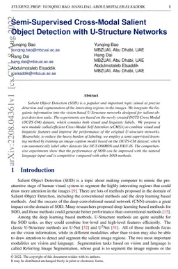 Semi-Supervised Cross-Modal Salient Object Detection with U-Structure
  Networks