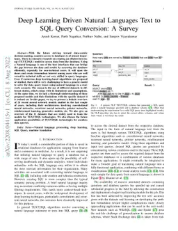 Deep Learning Driven Natural Languages Text to SQL Query Conversion: A
  Survey