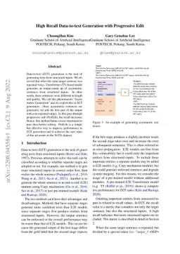 High Recall Data-to-text Generation with Progressive Edit