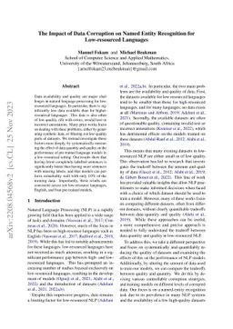 The Impact of Data Corruption on Named Entity Recognition for
  Low-resourced Languages