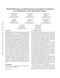 Multi-Task Fusion via Reinforcement Learning for Long-Term User
  Satisfaction in Recommender Systems
